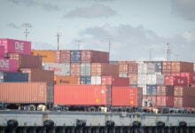 Ocean containers stacked at the Port of Los Angeles