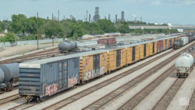 Box cars at rail yard